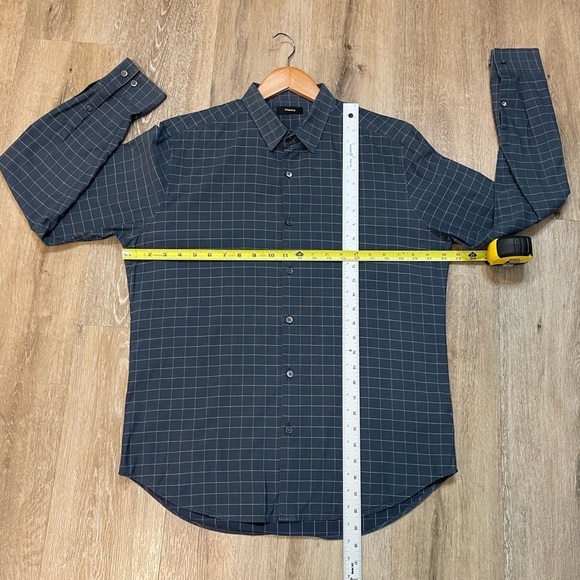 Theory Shirt Adult Large Gray Black Plaid Lightweight Button Up Cotton Mens - Picture 6 of 16